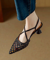 Classy Beige Splicing Hollow Out High Heel Sandals