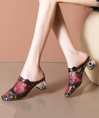 Blue Classy Chunky Sheepskin Embroidered Slide Sandals