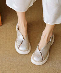 Comfy Splicing Chunky Sandals Green Cowhide Leather Hollow Out