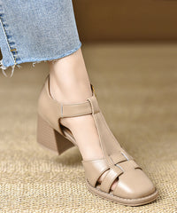 Brown Hollow Out Chunky Cowhide Leather Chic Splicing Sandals