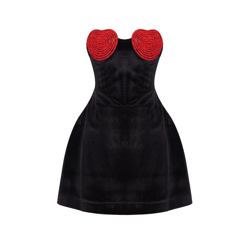 Red Crystal Heart Mini Dress