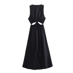 Casual V-Neck Waist Hollow Out A-Line Dress