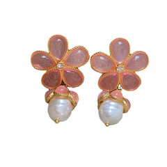 Glass Flower Pearl Earrings