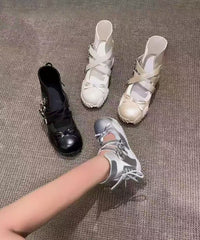 Fashion Bow Lace Up Splicing Flats Shoes Nude Faux Leather