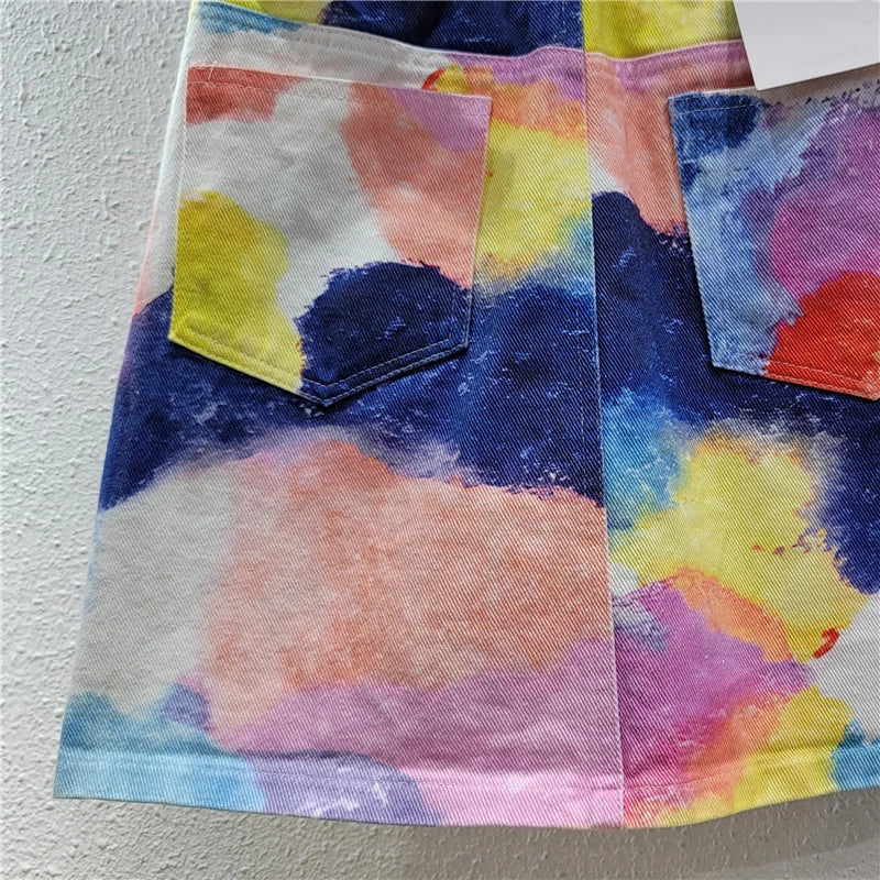Tie Dye High Waist A-Line Denim Short Skirt