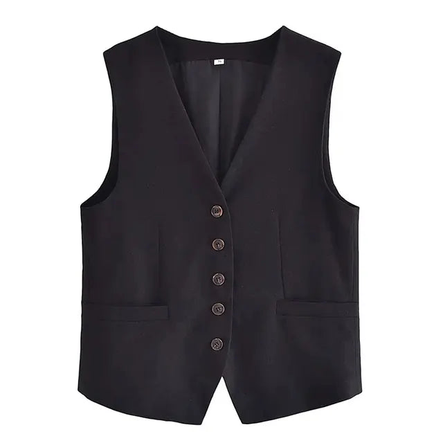 Solid Button Sleeveless Linen Vest + Shorts Set