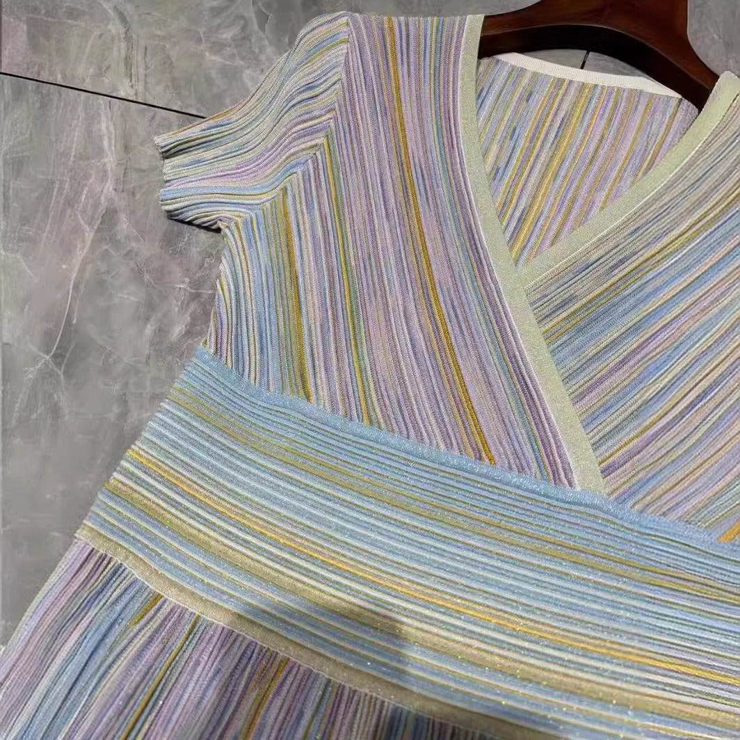 Gradient Striped Pleated Knit Dress