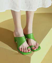 Elegant Splicing Chunky Heel Green Sheepskin Slide Sandals