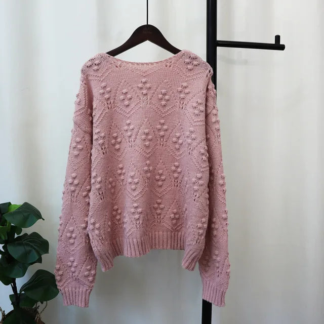 Casual Loose Hollow Out Solid Knitted Sweater