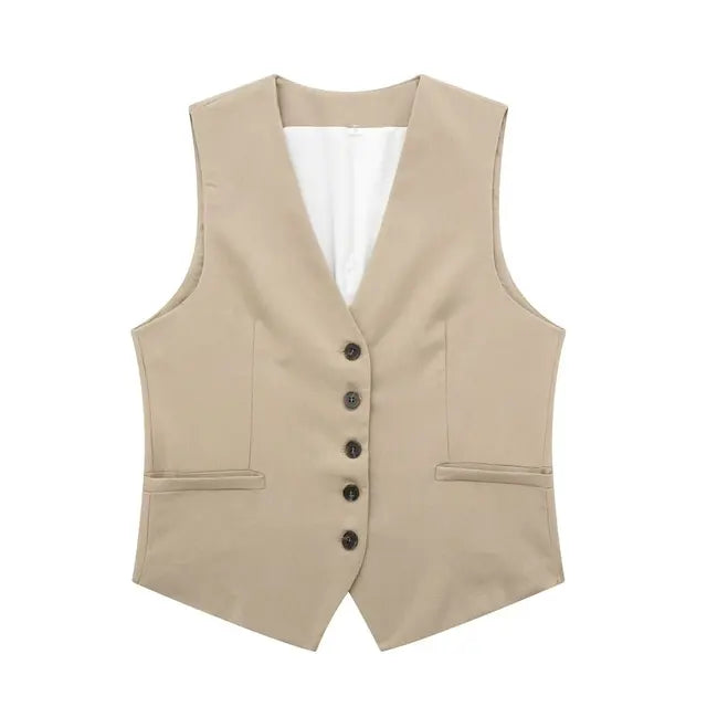 Solid Button Sleeveless Linen Vest + Shorts Set