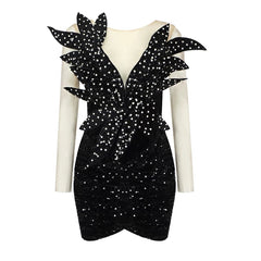 Sequins Velvet Mesh Patchwork  Mini Dress