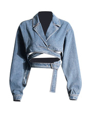 Cross Layered Hollow Waist Denim Jacket