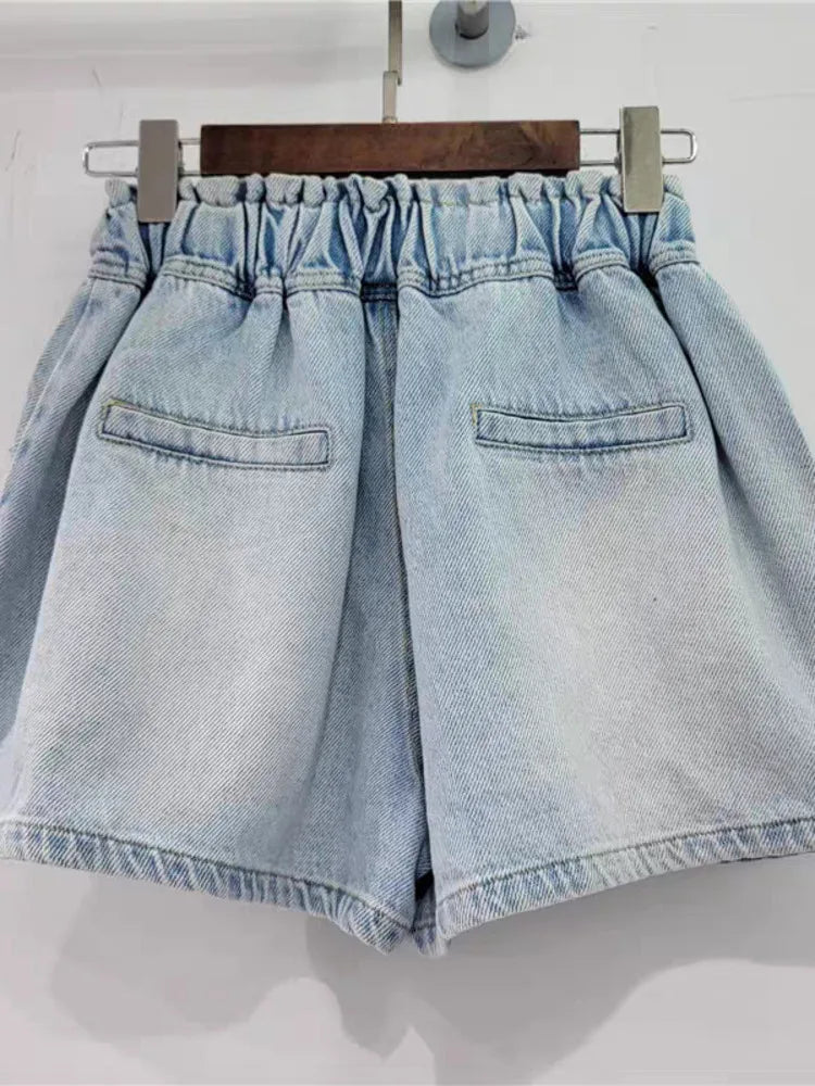 Gemstone High Waist Denim Short Pants