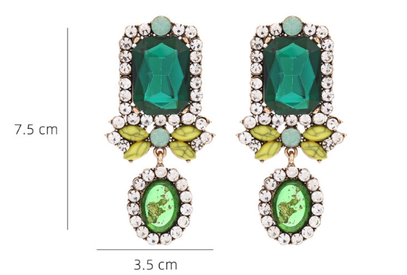 Green Geometric Diamond Earrings