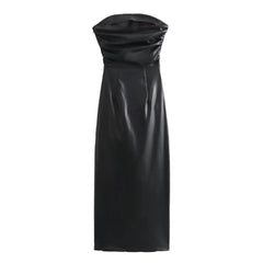 Ruched Faux Leather Sleeveless Dress