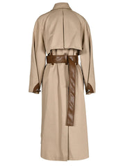 Camel Faux-Leather Spliced Trench Coat