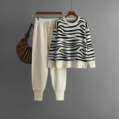 Animal Print Knitted Sweater + Pants Set