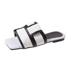 Woven Checkered Square Toe Flat Sandals