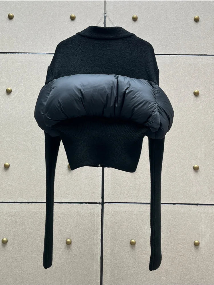 Puff Sleeves Spliced Knit Jacket