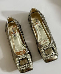 Boutique Splicing Flat Shoes Women Black Faux Leather Zircon