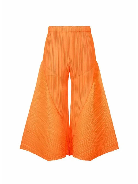 Pleated Wide Leg Elastic Waist Solid Trouser Pants