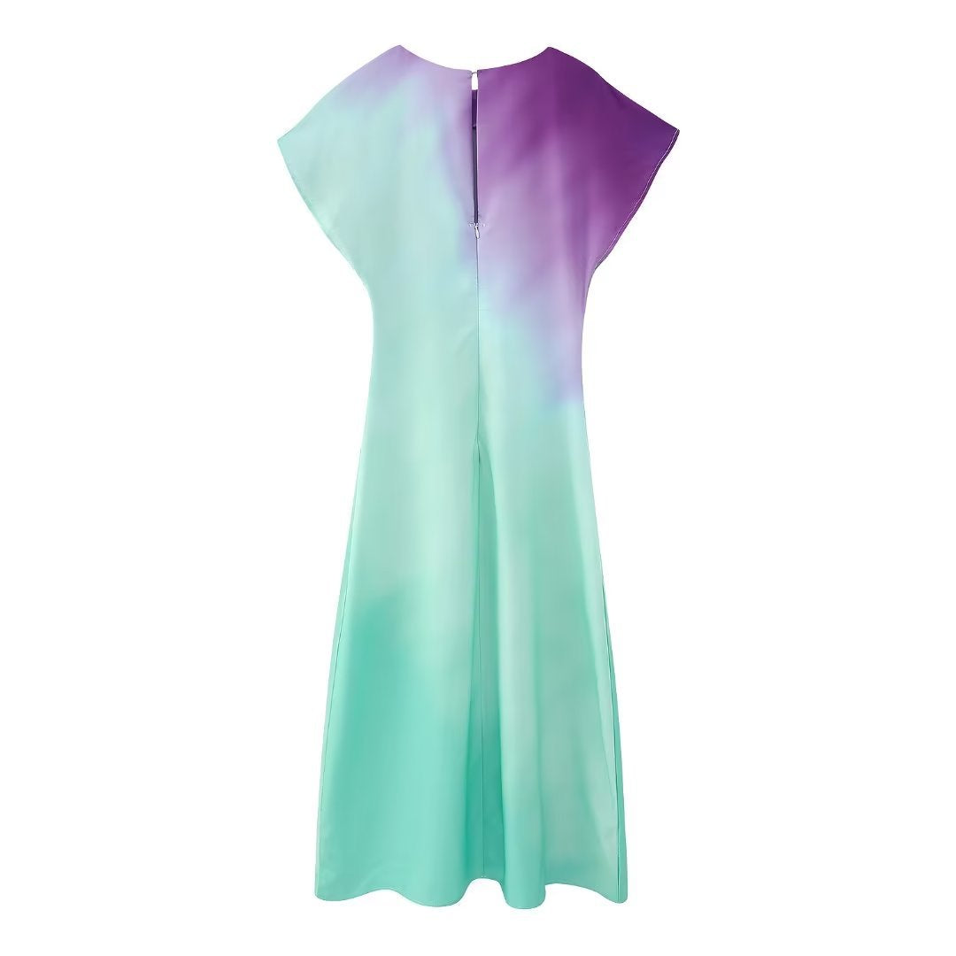 Tie Dye Cap Sleeves Midi Dress