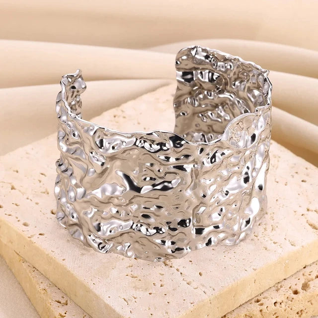 Wide Bump Pattern Open Cuff Bracelets