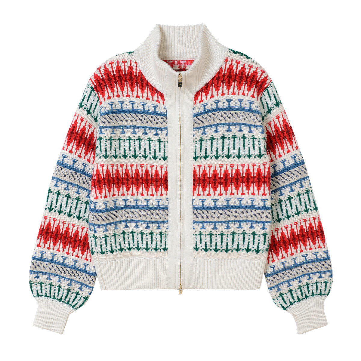 Vintage Jacquard Thick Wool Double Zip Knitted Cardigan