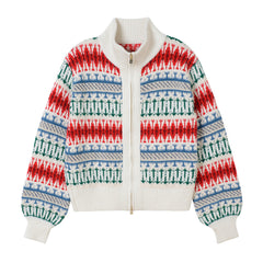 Vintage Jacquard Thick Wool Double Zip Knitted Cardigan