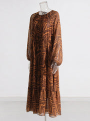 Coffee Lantern Sleeve Cut-Out Back Dress