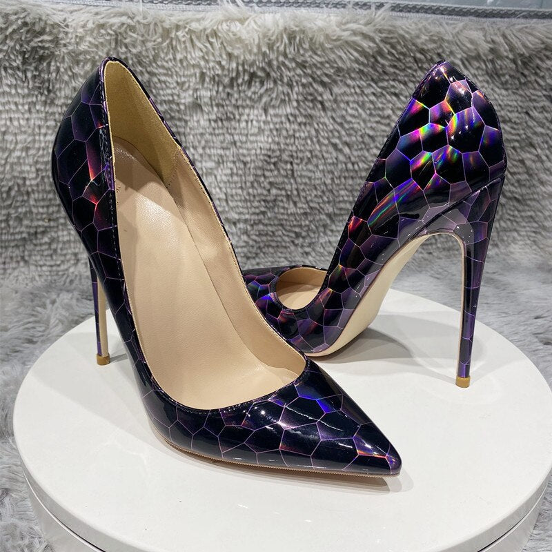 Stone Pattern Patent Leather Stilettos
