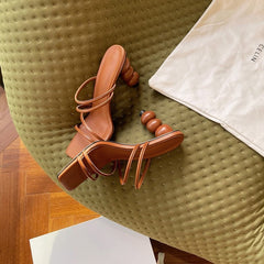 Square Toe High Ball Round Heel Sandals