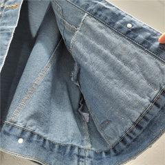 Full Body Nail Drill Lapel Loose Denim Jacket