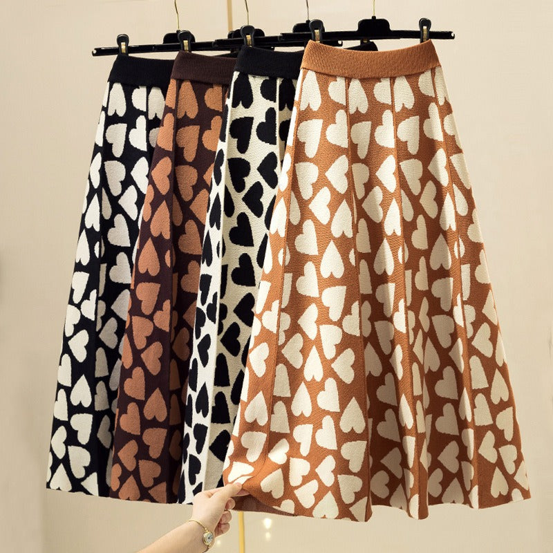 Hearts A-Line Umbrella Knit Skirt