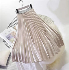 Classic Solid High-Waist Pleated Skirt