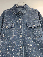 Diamond Studded Loose Denim Shirt