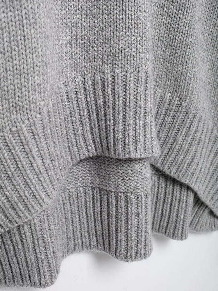 Gray Pleated Long Sleeve Knitted Sweater