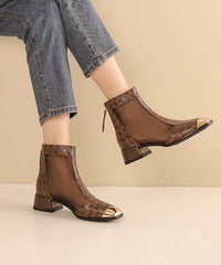 New Summer Coffee Tulle Splicing Chunky Heel Sandals Boots