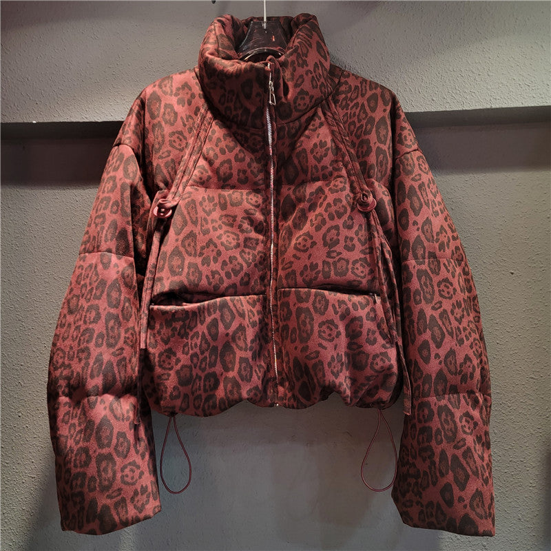 Thickened Animal Print Down Cotton Jacket