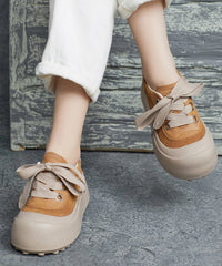 Casual Splicing Platform Flat Shoes Brown Cowhide Leather Lace Up