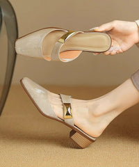 Classy Green Cowhide Leather Splicing Slide Sandals