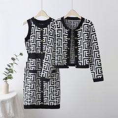 Maze Gold Button Dress Cardigan Set