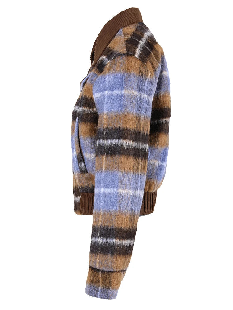 Plaid Zip-Up Short Jacket