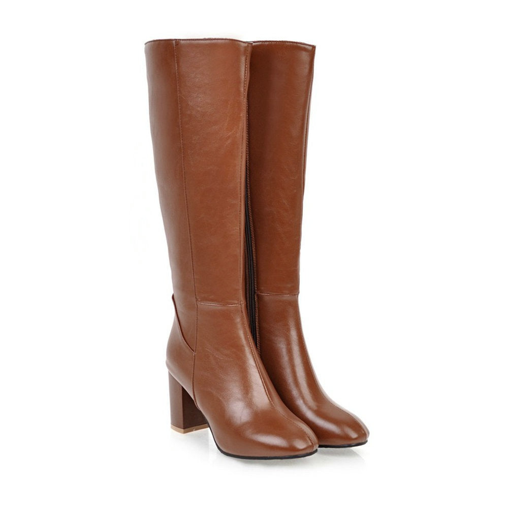 Chunky High Heel Knee High Boots