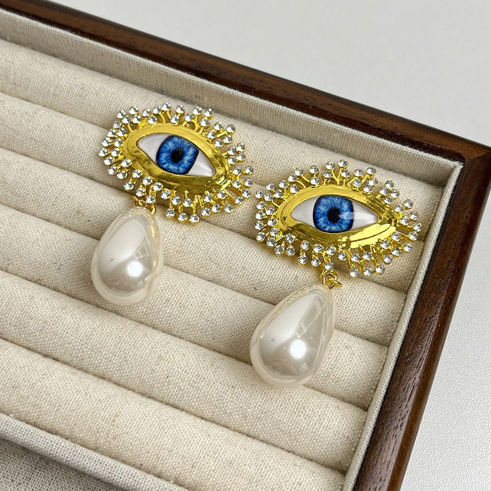 Abstract Eye Sparkling Diamond Earrings