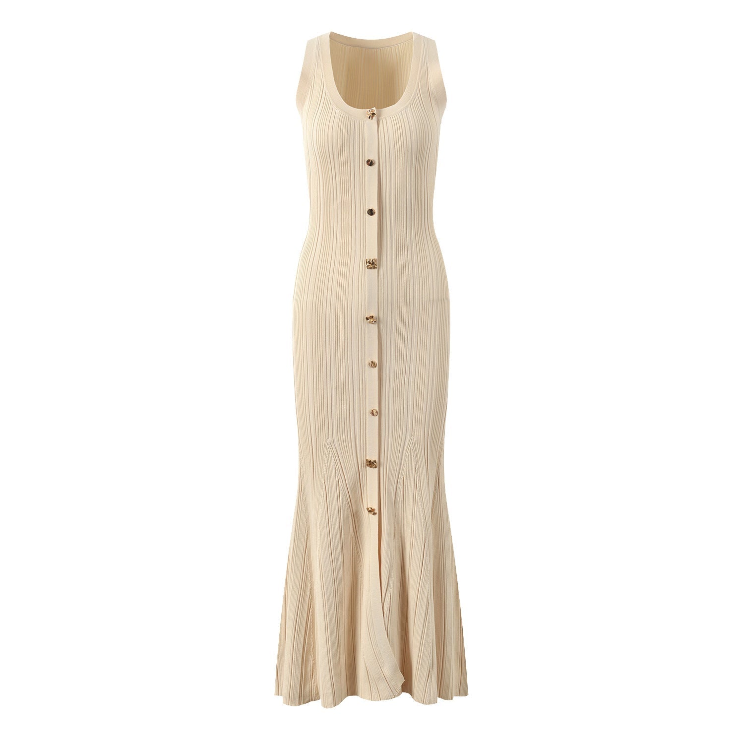 Single Breasted Slim Fit Knitted Maxi Dress