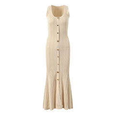 Single Breasted Slim Fit Knitted Maxi Dress