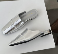 Spliced Flat Retro Square Toe Sandals