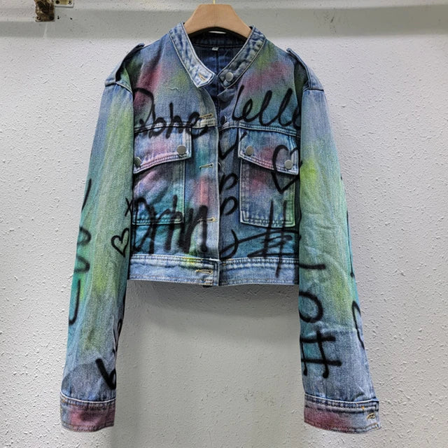 Graffiti on Denim Short Jacket