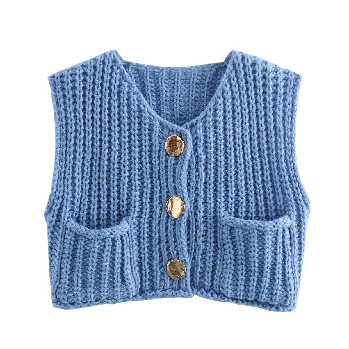 Pocket Sleeveless Knitted Cropped Vest
